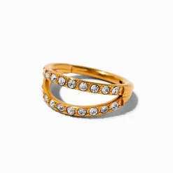 Anneau de nez 0,8 mm double rang de strass en titane couleur dorée