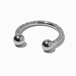 Anneau de nez pour piercing septum fer à cheval en zircon cubique en acier inoxydable couleur argentée 1,2 mm