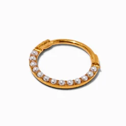 Anneau de piercing de nez à charnière 0,8 mm perle d'imitation acier inoxydable couleur dorée