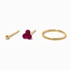 Anneau et clous de nez 1,7 mm strass rose couleur dorée - Lot de 3