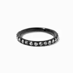 Anneau pour le nez à charnière strass 0,8 mm en titane noir