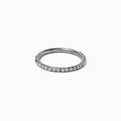 Anneau pour piercing conque 1,2 mm en zircon cubique et acier inoxydable couleur argentée
