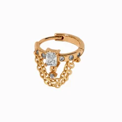 Anneau pour piercing conque 1,0 mm chaîne swag en zircon cubique acier inoxydable couleur dorée