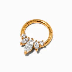 Anneau pour piercing septum 1,2 mm en zircon cubique acier inoxydable couleur dorée