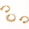 Anneaux de cartilage torsadés avec strass 1,2 mm couleur dorée - Lot de 3