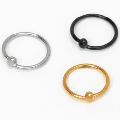 Anneaux de nez boule 0,8 mm couleur titanée en métaux mixtes - Lot de 3