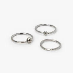 Anneaux de nez boules lisses 0,8 mm couleur titanée et couleur argentée - Lot de 3