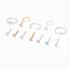 Anneaux et clous de nez variés 0,6 mm en zircon cubique couleur argentée - Lot de 12