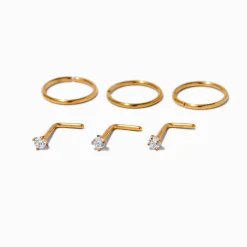 Anneaux et clous en zircon cubique 0,8 mm en titane couleur dorée - Lot de 6