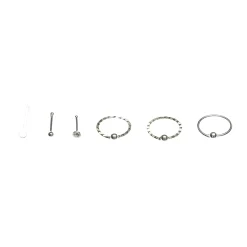 Anneaux et clous pour piercing de nez basiques 0,6 mm couleur argentée et transparents - Lot de 6
