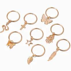 Anneaux pour cheveux icônes couleur dorée - Lot de 8