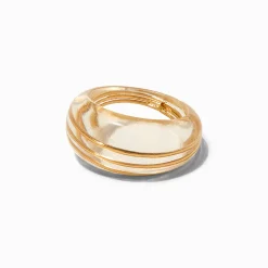 Bague en acrylique transparent enveloppante en fil métallique couleur dorée