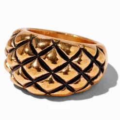 Bague en forme de dôme matelassée noire et couleur dorée