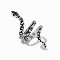 Bague enveloppante serpent texturée couleur argentée