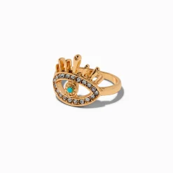 Bague mauvais œil pavé couleur dorée
