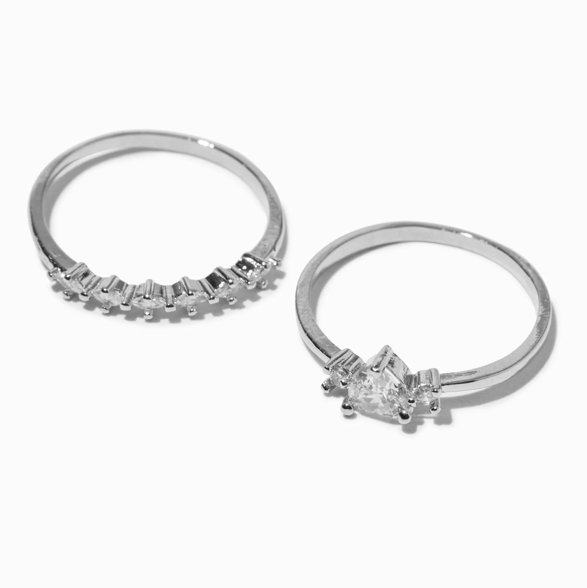 Bagues cœur en zircon cubique d’imitation couleur argentée - Lot de 2