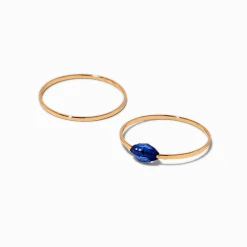 Bagues empilées couleur dorée strass bleu - Lot de 2