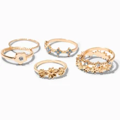 Bagues fleur marguerite couleur dorée - Lot de 6