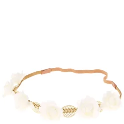 Bandeau à fleurs blanches et feuilles couleur doré