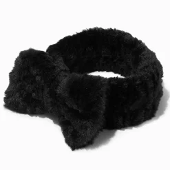 Bandeau de démaquillage à nœud en fausse fourrure noire