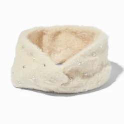 Bandeau scintillant pelucheux couleur ivoire