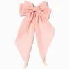 Barrette à nœud avec long ruban rose tendre