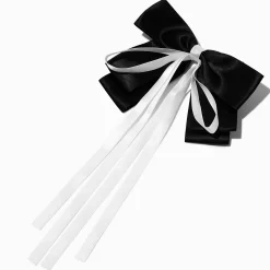 Barrette à nœud avec long ruban noire et blanche