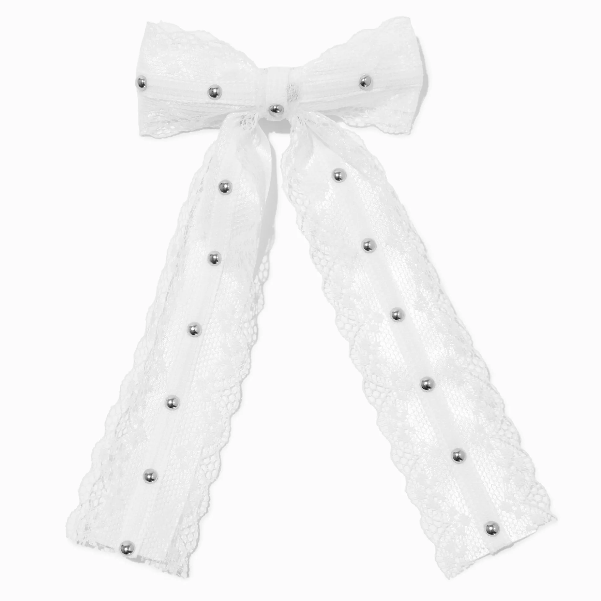 Barrette à nœud cloutée dentelle blanche