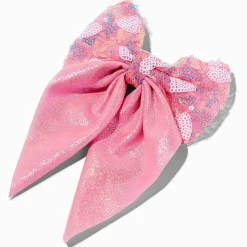 Barrette à nœud cœur à sequins rose