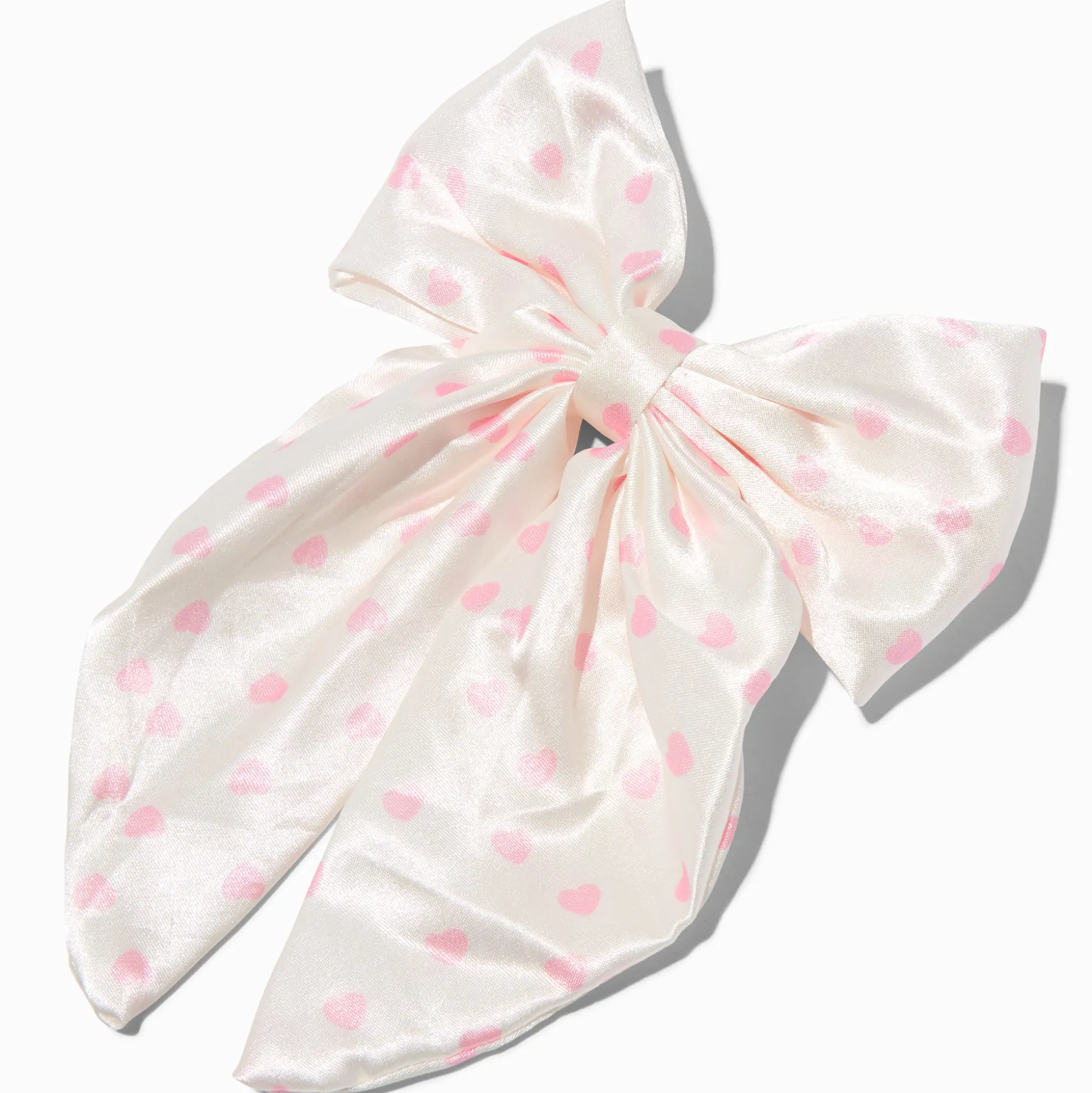 Barrette à nœud cœurs roses satin blanc Claire's Club
