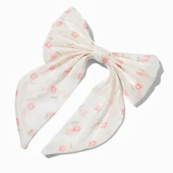 Barrette à nœud en organza floral rose