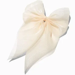 Barrette à nœud en tissu extra-fin couleur ivoire