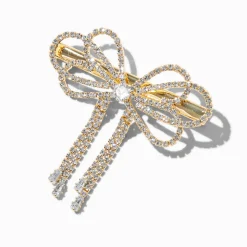 Barrette à nœud goutte strass couleur dorée