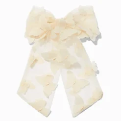 Barrette à nœud papillon en mousseline couleur ivoire