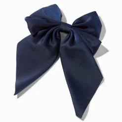 Barrette à nœud satiné bleu marine