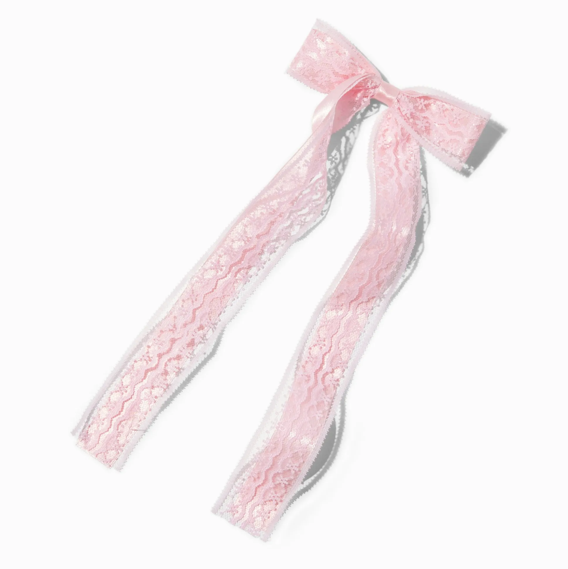 Barrette à nœud satinée dentelle rose tendre