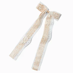 Barrette à nœud satinée dentelle brun roux