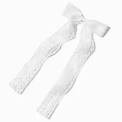 Barrette à nœud satinée en dentelle blanche