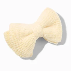 Barrette à nœud tricotée couleur ivoire
