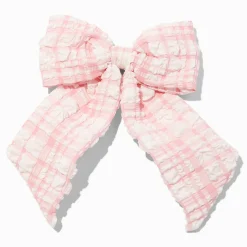 Barrette à nœud vichy bouffant rose