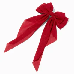 Barrette à pans longs rouges à paillettes