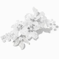 Barrette florale nacrée couleur argentée