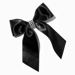 Barrette nœud en satin noir avec perles d'imitation au centre