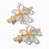 Barrettes à cheveux à fleurs en strass couleur dorée Claire's Club - Lot de 2