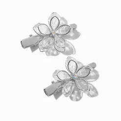 Barrettes à cheveux à fleurs en strass couleur argentée Claire's Club - Lot de 2