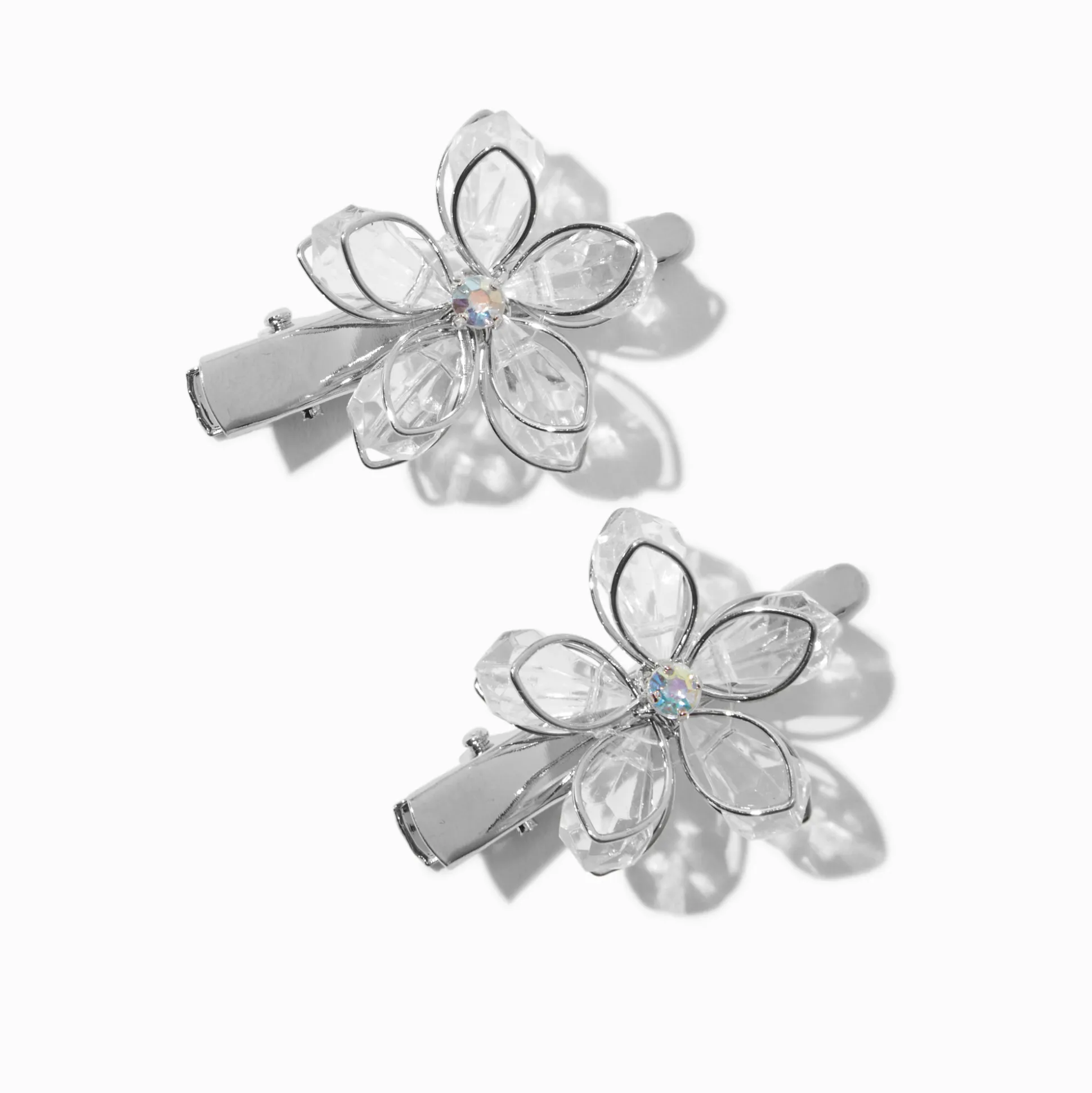 Barrettes à cheveux à fleurs en strass couleur argentée Claire's Club - Lot de 2