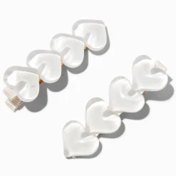 Barrettes à cœurs bombés blancs - Lot de 2
