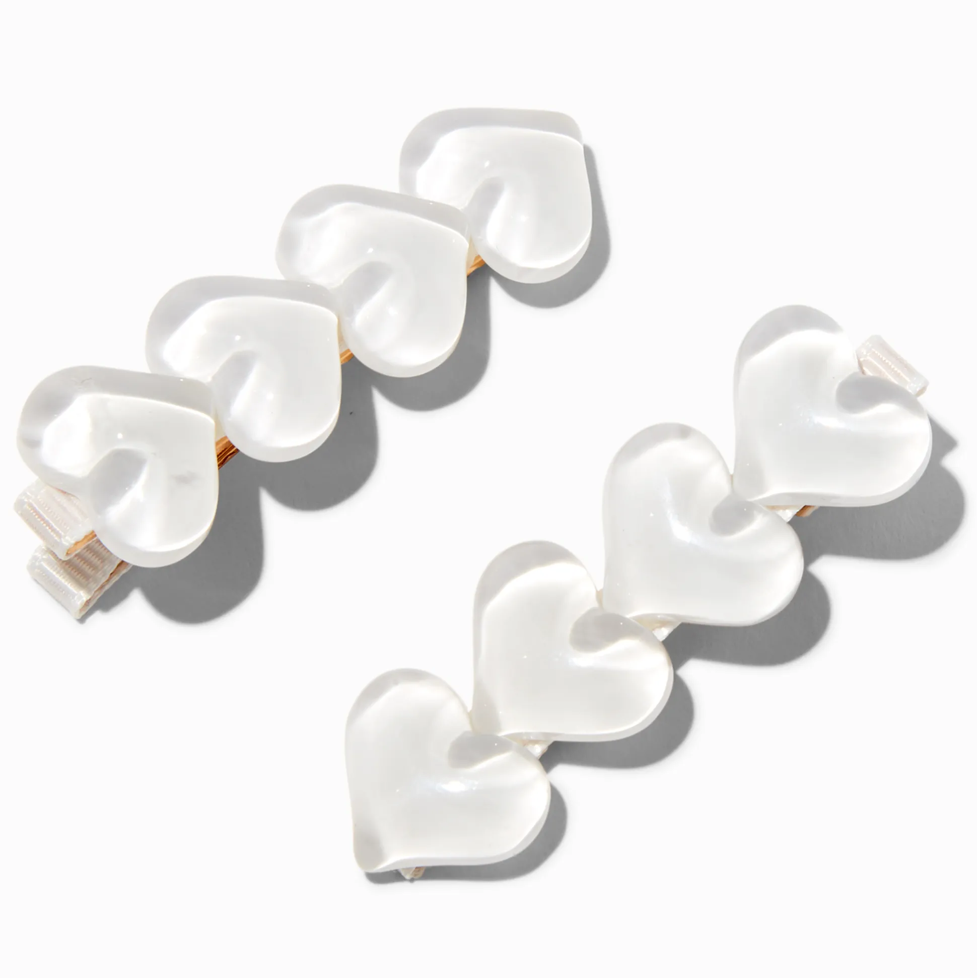 Barrettes à cœurs bombés blancs - Lot de 2
