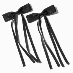 Barrettes à nœud à longs pans en ruban gros-grain noir - Lot de 2