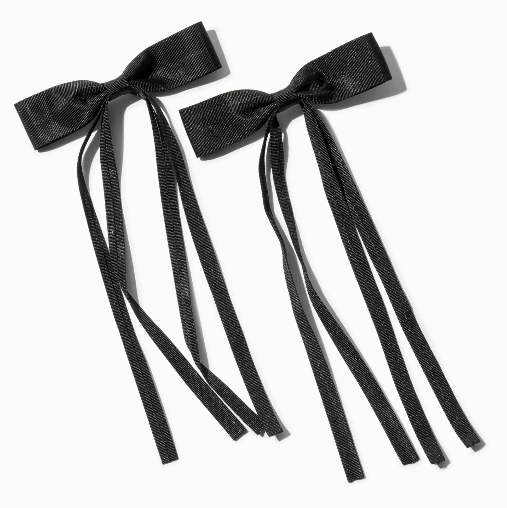 Barrettes à nœud à longs pans en ruban gros-grain noir - Lot de 2